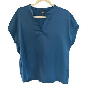 Jones New York Jones‎ & Co Blue V Neck Short Sleeve Vented Top Women's L